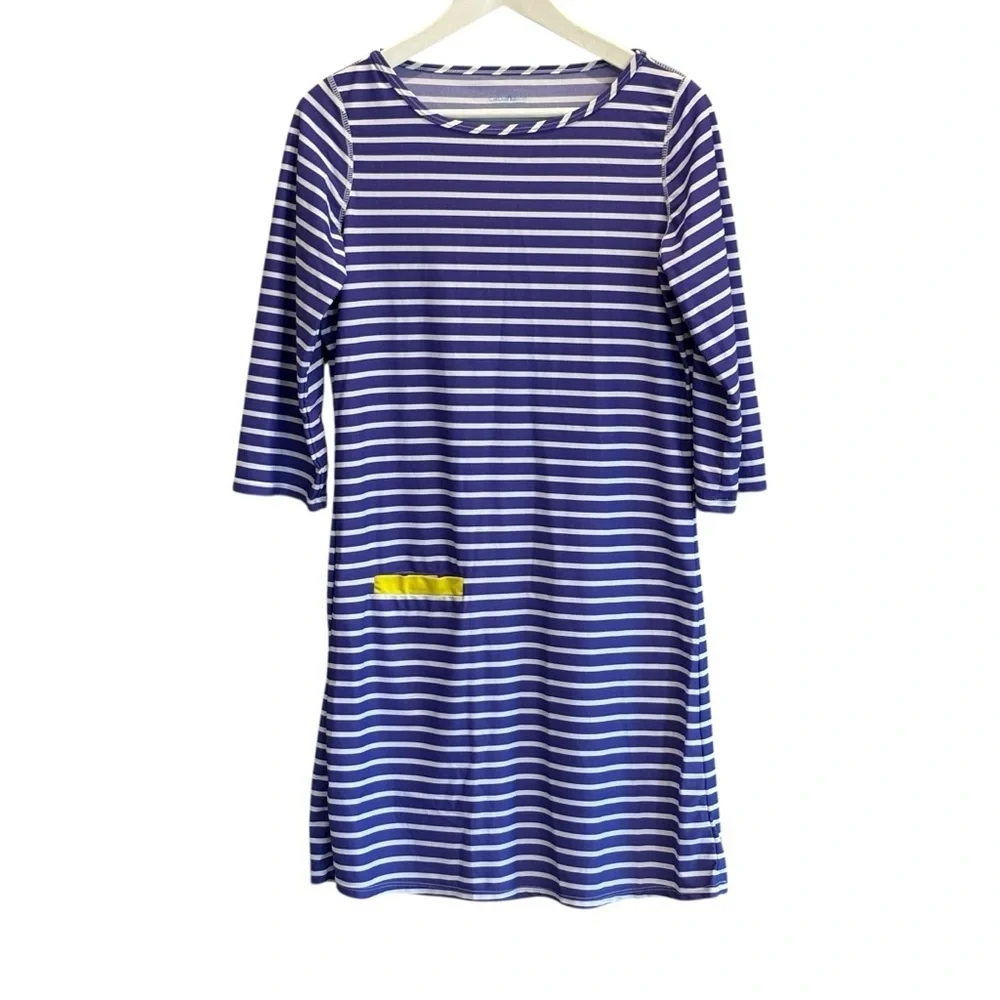 Cabana Life Womens Blue White 3/4 Sleeve Striped Shift Pocket Dress Size Medium - Picture 1 of 5